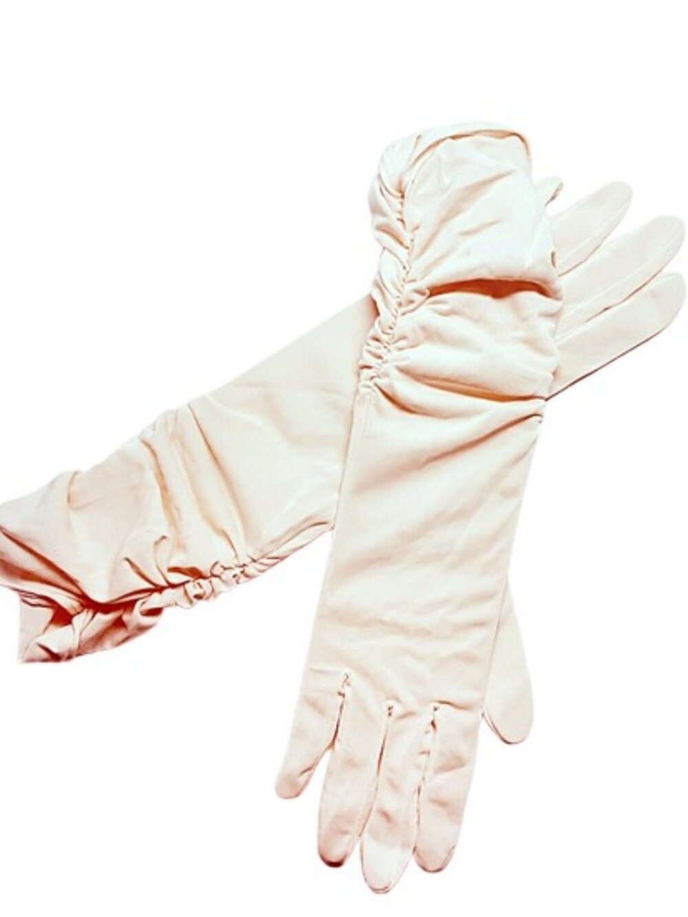 Vintage 1950s Pale Pink Shirred Gathered Above The Wrist Longer Length Gloves